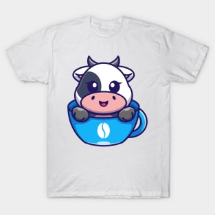 Cute cow on cup coffee cartoon T-Shirt